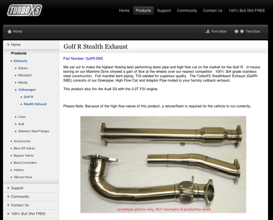 Exhaust Turbo XS web site