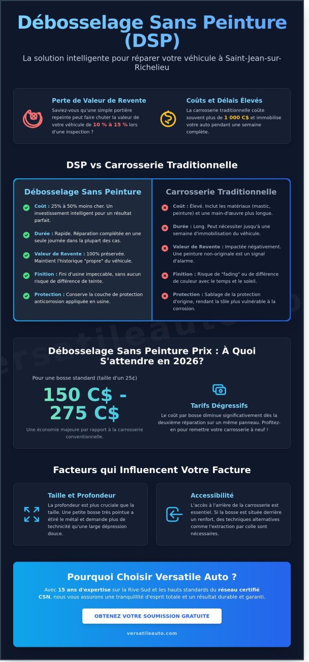 Débosselage sans peinture prix à Saint-Jean-sur-Richelieu : Guide complet 2026