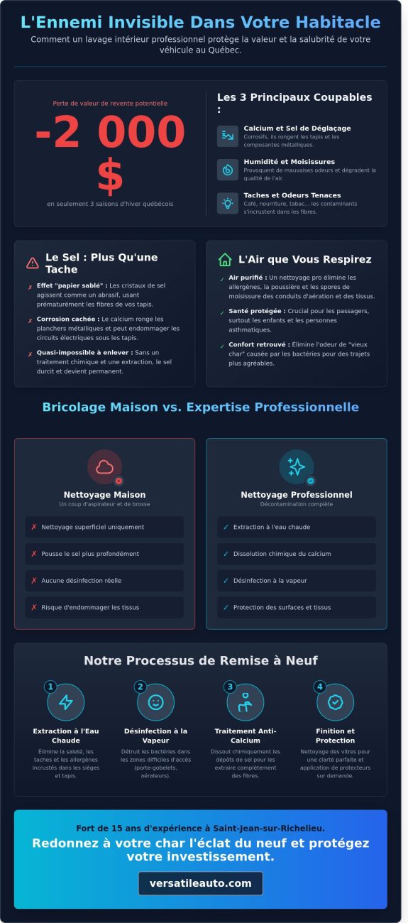 Lavage intérieur de voiture à Saint-Jean-sur-Richelieu : Le guide d'expert 2026